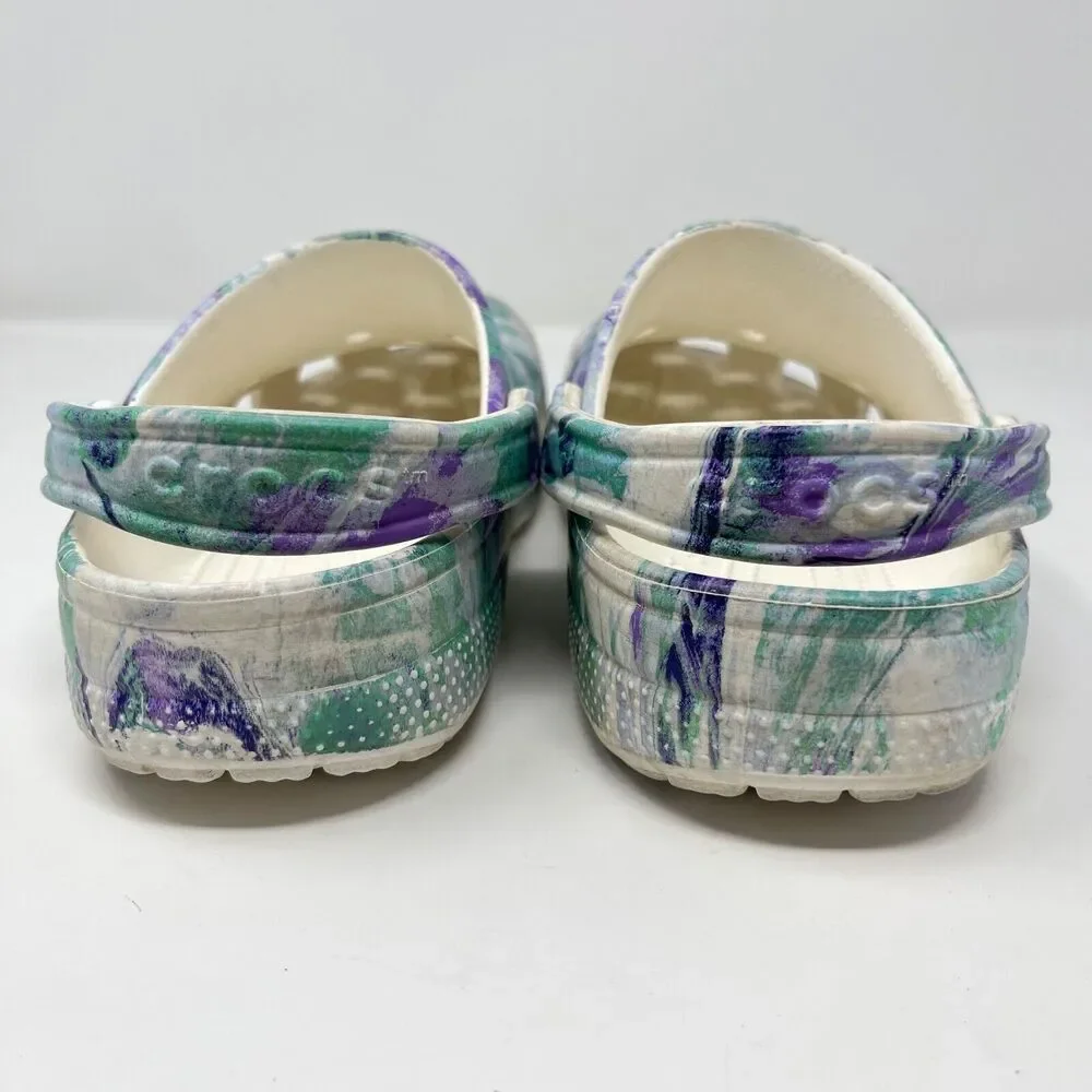 Crocs Classic Marbled Out of this World Clog Sandals Blue and White Women's 8